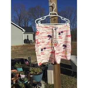 Johnnie-o Mens swim trunks size large drawstring swimming white orange palm tree